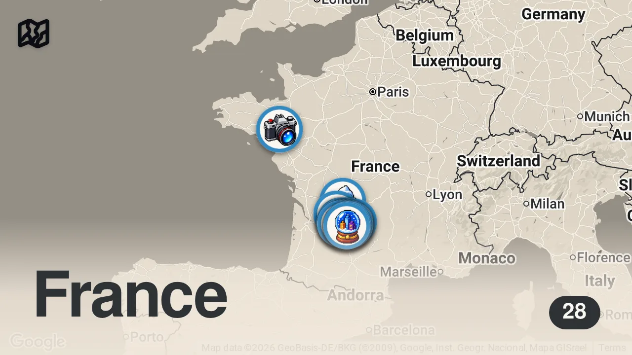 Map of 28 spots from DORDOGNE | Trip de 7 jours à pied - Une aventure au coeur du Périgord Noir !