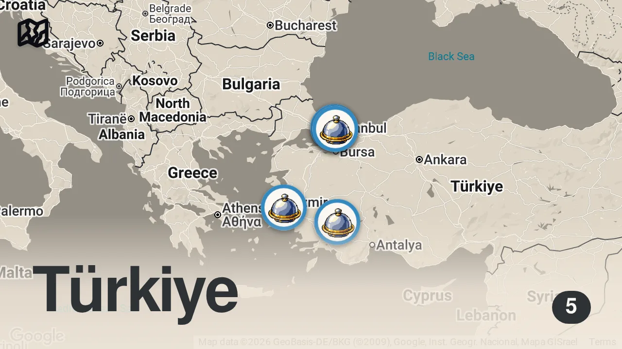 Map of 5 spots from EN SEVDİĞİMİZ ŞEF RESTORANLARI - TOP 5️⃣ - Ayaküstü Lezzetler