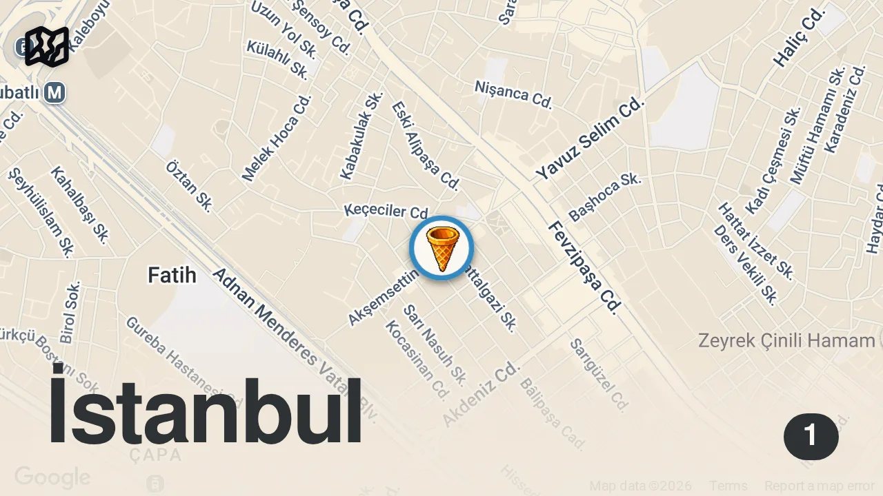 Map of 1 spot from Filistin Künefesi Böyle Olur!Bakdaş Tatlı Fatih 100₺! #reklam