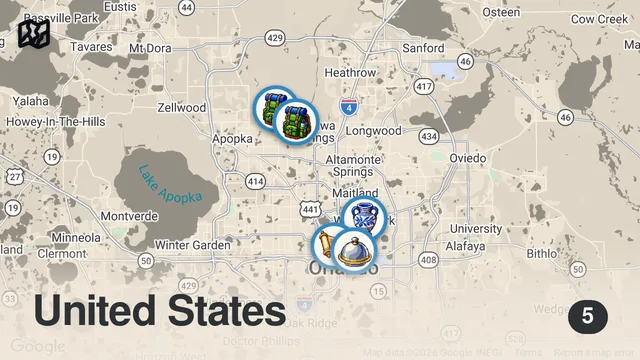 Map of 5 Hidden LOCAL SECRETS in ORLANDO After the Theme Parks