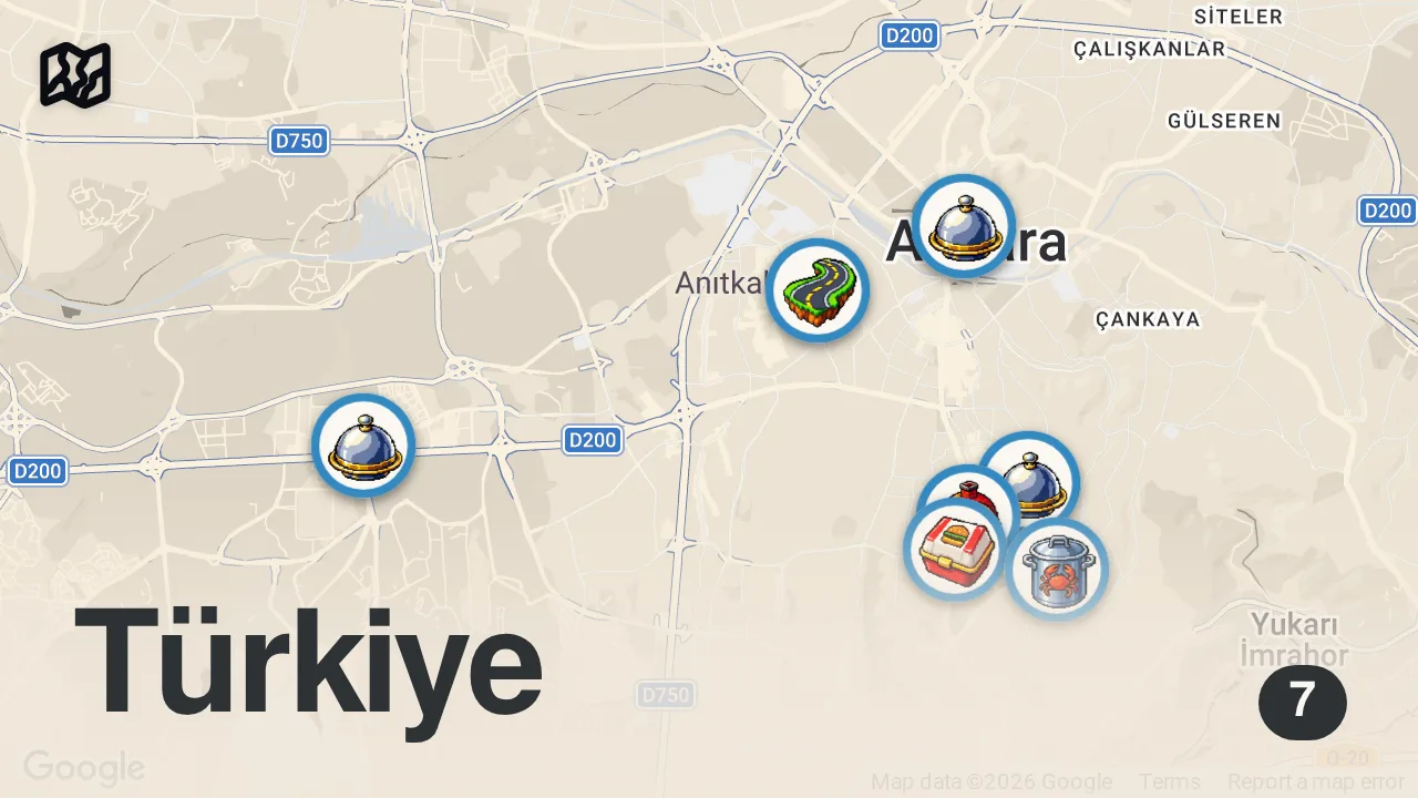 Map of 7 spots from ANKARA LEZZET REHBERİ (YouTube'un en iyi Ankara lezzet rehberi) - Ayaküstü Lezzetler