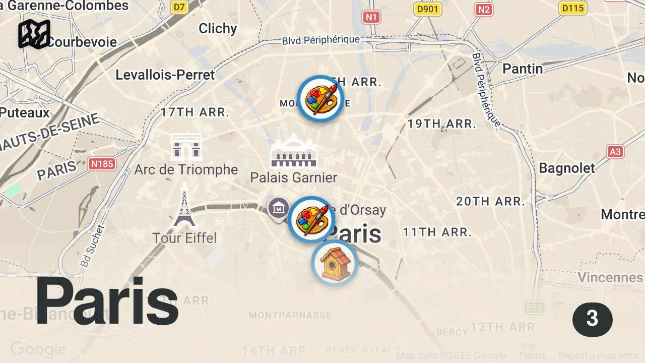 Map of 3 spots from Don't Book An Airbnb in Paris Until You See This
