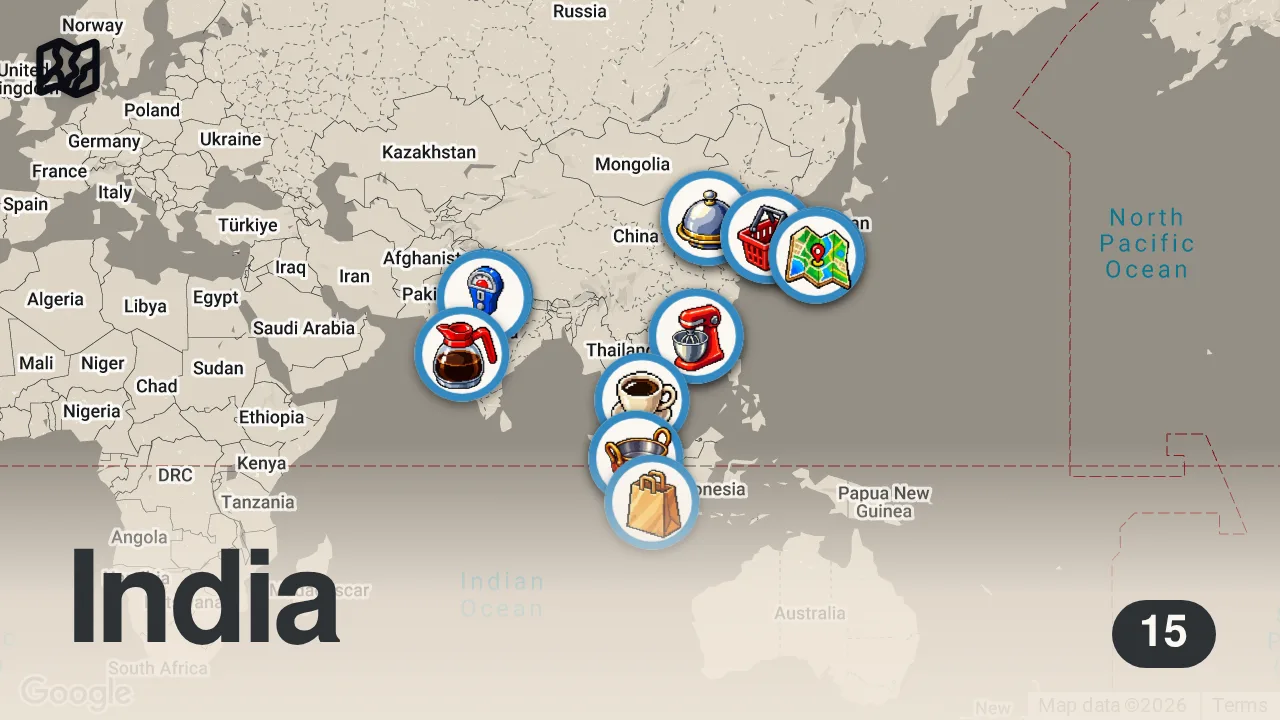 Map of 15 spots from China, Japan, India & More! | Bizarre Foods with Andrew Zimmern | Travel Channel