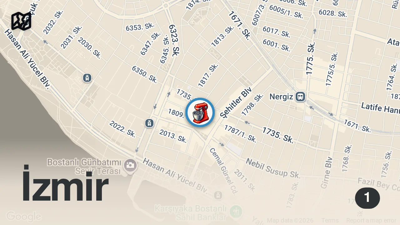 Map of 1 spot from Dünya’da İlk İzmir’de Tek Tandırda Börek 😍 @tanbubostanli Reklam