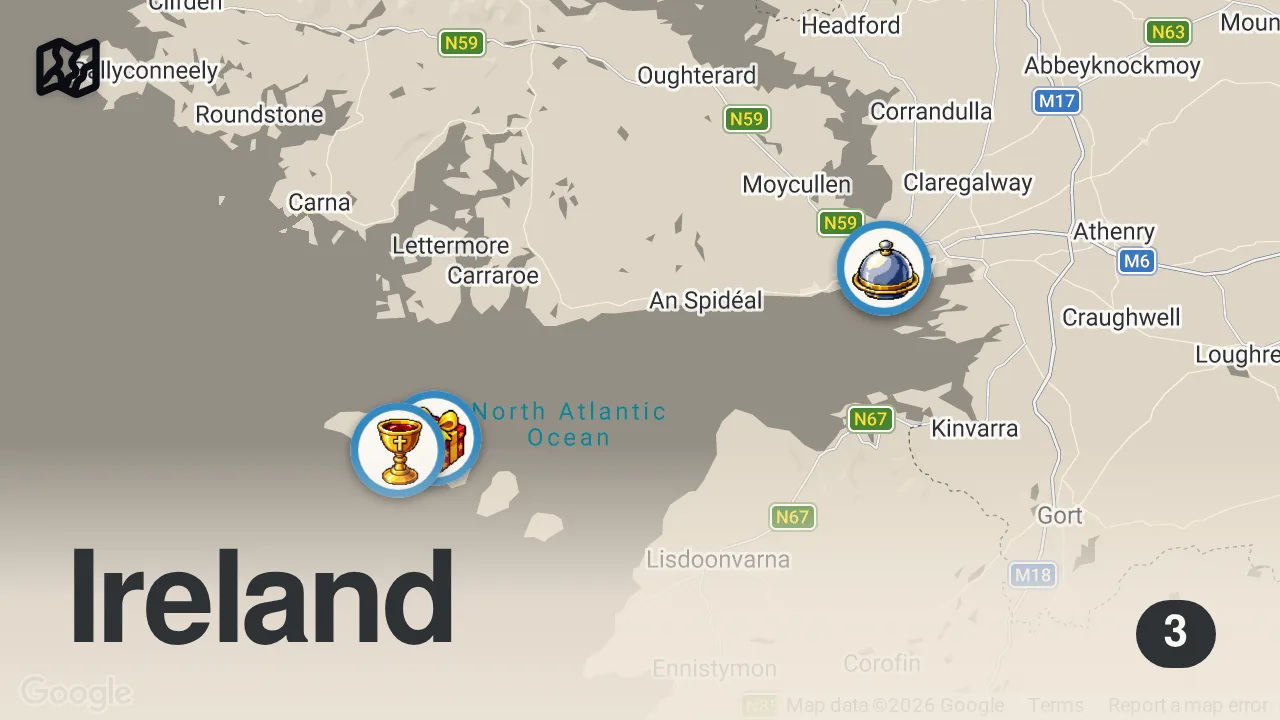 Map of 3 spots from ARAN ISLANDS IRELAND | RED BULL CLIFF JUMP