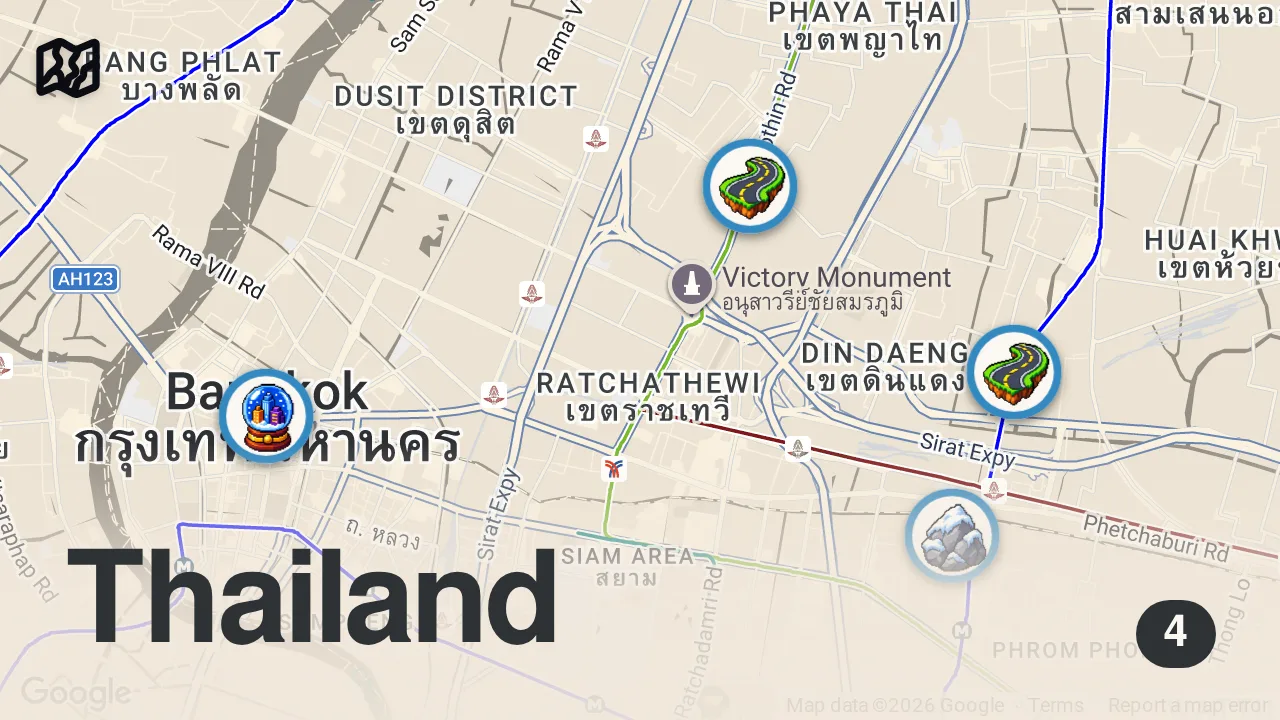 Map of 4 spots from How to Get Around Bangkok: EVERYTHING You Need to Know for First-Time Visitors!