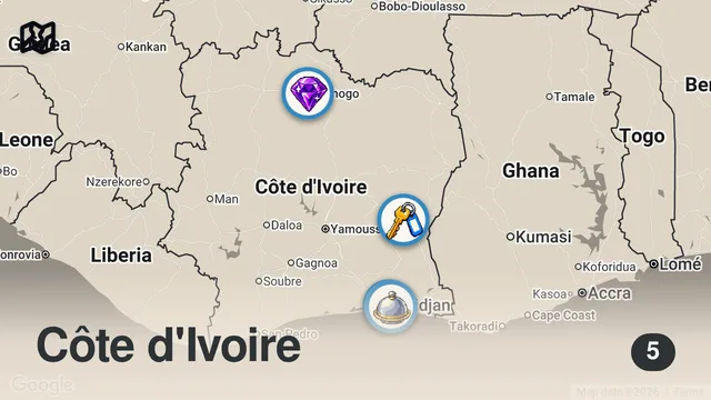 Map of Mutton BBQ on the Street!! AFRICAN STREET FOOD - Choukouya in Côte d'Ivoire!!