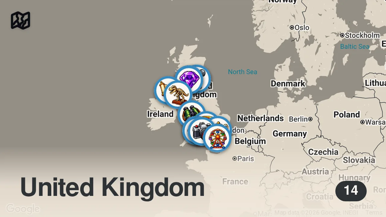 Map of 14 spots from 10 Best Places to Visit in the UK: The UK Travel Guide to England, Scotland & Northern Ireland