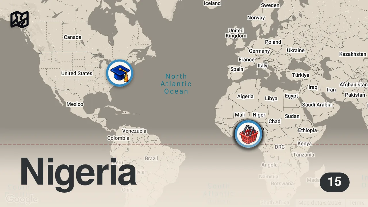 Map of 15 spots from Dishonesty, Scams, Constant Hustle Inside The Largest Open Air Market In Lagos, Nigeria ๐ณ๐ฌ
