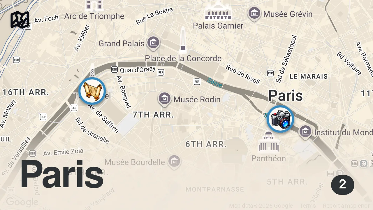 Map of 2 spots from Couchsurfing in Paris