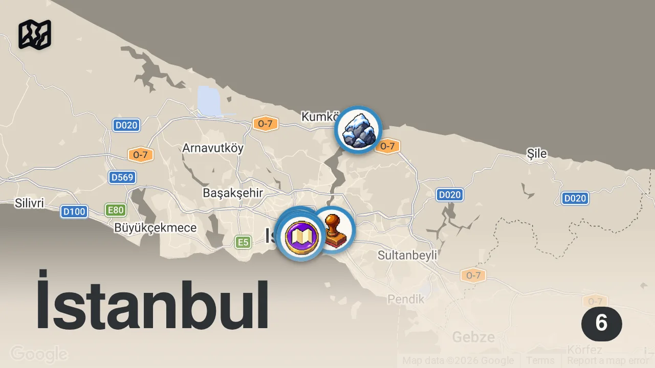 Map of 6 spots from 🇹🇷 ISTANBUL Dokumentation | 2 Kontinente. 1 Stadt. | 4K