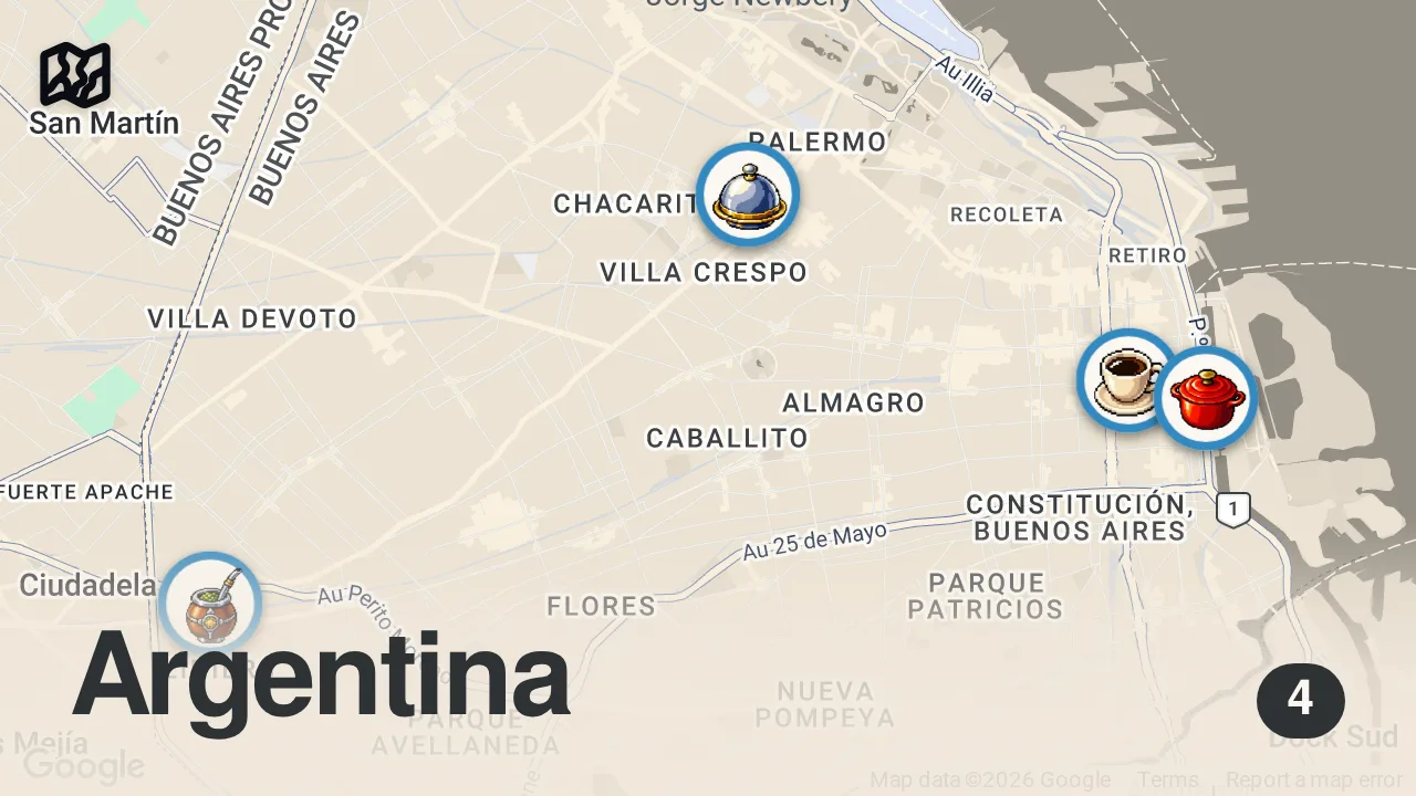 Map of 4 spots from ARJANTİN LEZZET REHBERİ | Parrilla, Medialuna, Alfajores, Asado, Morcilla