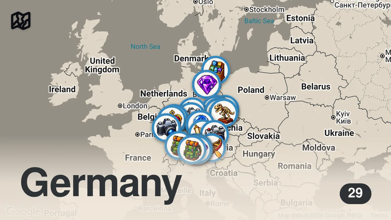 Map of 29 spots from 25 geniale Ausflugsziele in Deutschland