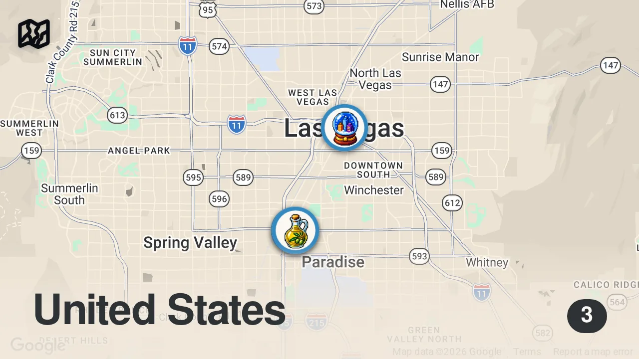 Map of 3 spots from Halal Food on the Vegas Strip! Istanbul Mediterranean Restaurant...