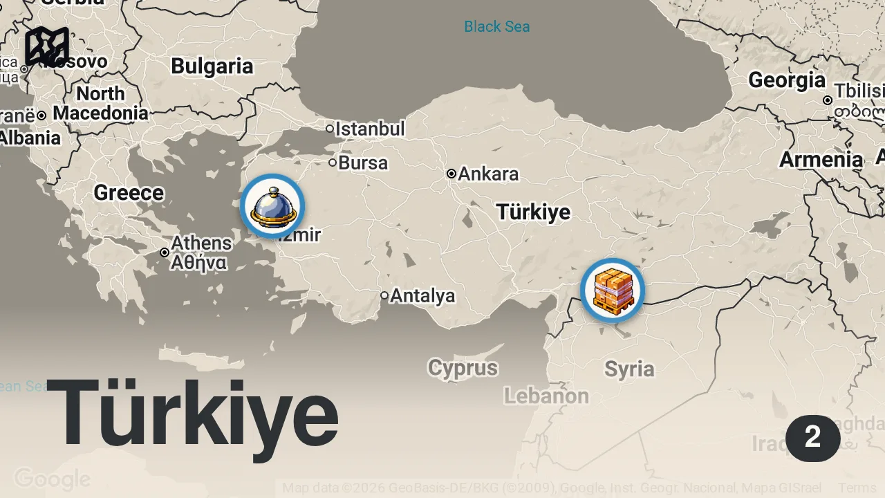 Map of 2 spots from Çığırtma (Fried Eggplant with Tomato Sauce)
