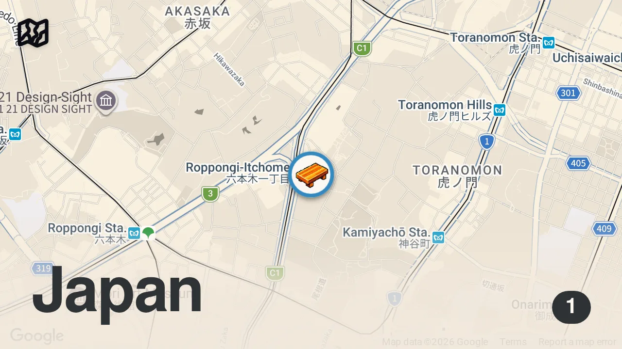 Map of 1 spot from How Ebisu Endo Quickly Became One of Japan’s Top Sushi Restaurants — Omakase
