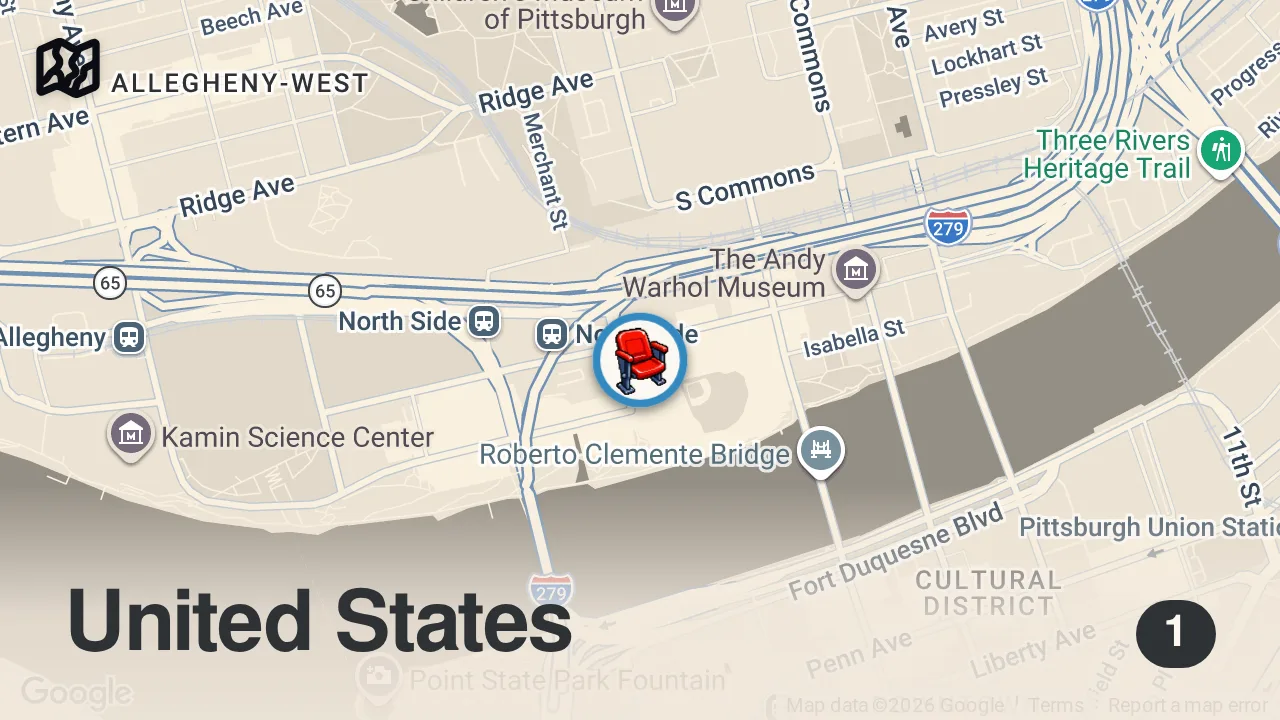 Map of 1 spot from Everything to Eat at a Pittsburgh Pirates Game