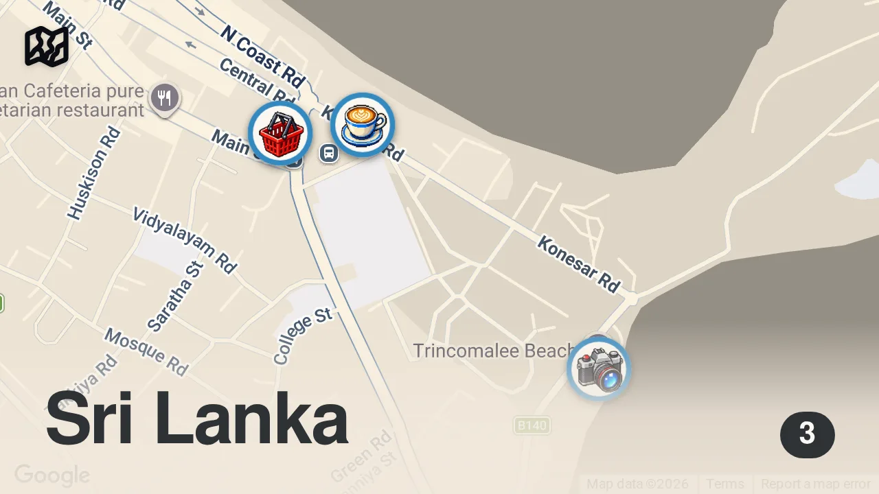 Map of 3 spots from Apparently, Nobody Sees The Real Problem With This In Sri Lanka - Trincomalee Deer Population 🇱🇰