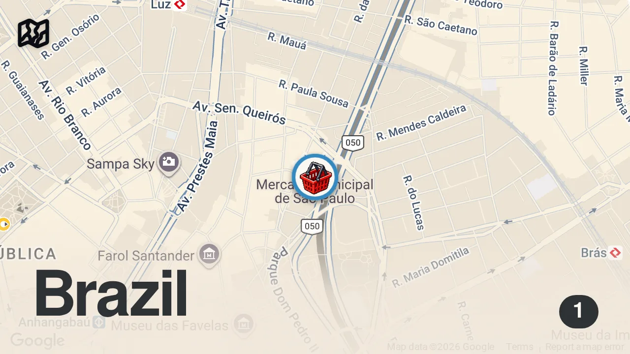 Map of 1 spot from INSIDE Brazil's MOST FAMOUS Food Market | Mercado Municipal de São Paulo FOOD TOUR