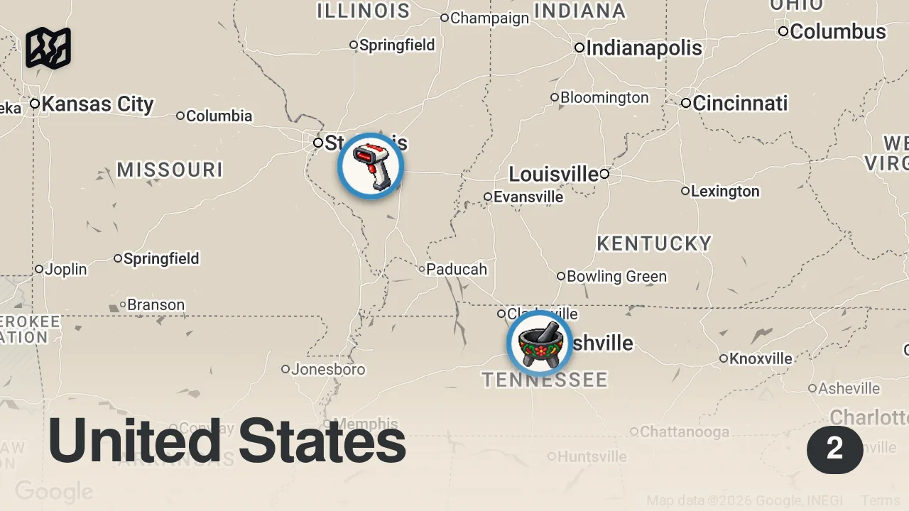 Map of 2 spots from Eating at Gas Stations For 24 Hours... (UNREAL)