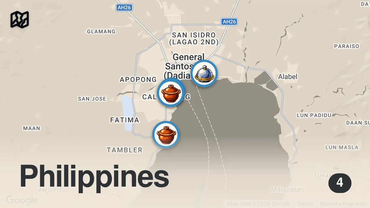 Map of 4 spots from Filipino Seafood Tour - KING OF TUNA in Mindanao, Philippines!! 🇵🇭 (This Is Crazy!!)
