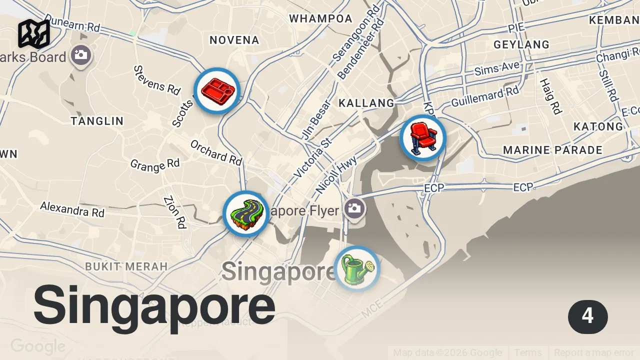 Map of 4 spots from EXPLORING SINGAPORE! πΈπ¬