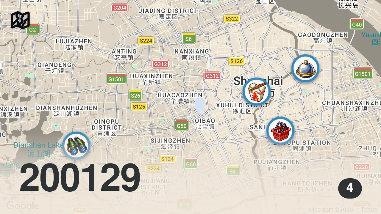 Map of 4 spots from 🇨🇳 48 Hours of CHINESE STREET FOOD in Shanghai Like You've NEVER SEEN Before!