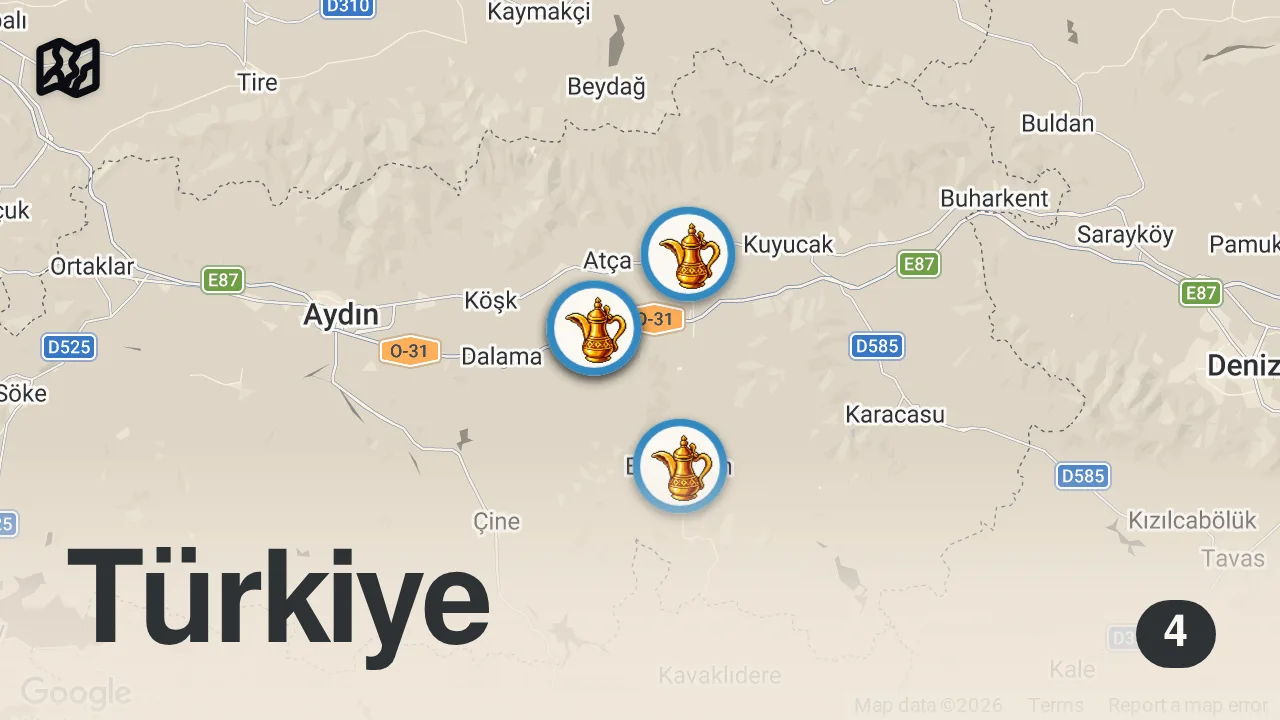 Map of 4 spots from AYDIN PİDE REHBERİ (Nazilli, Bozdoğan ve Yenipazar'da 11 farklı pide yedik) - Ayaküstü Lezzetler