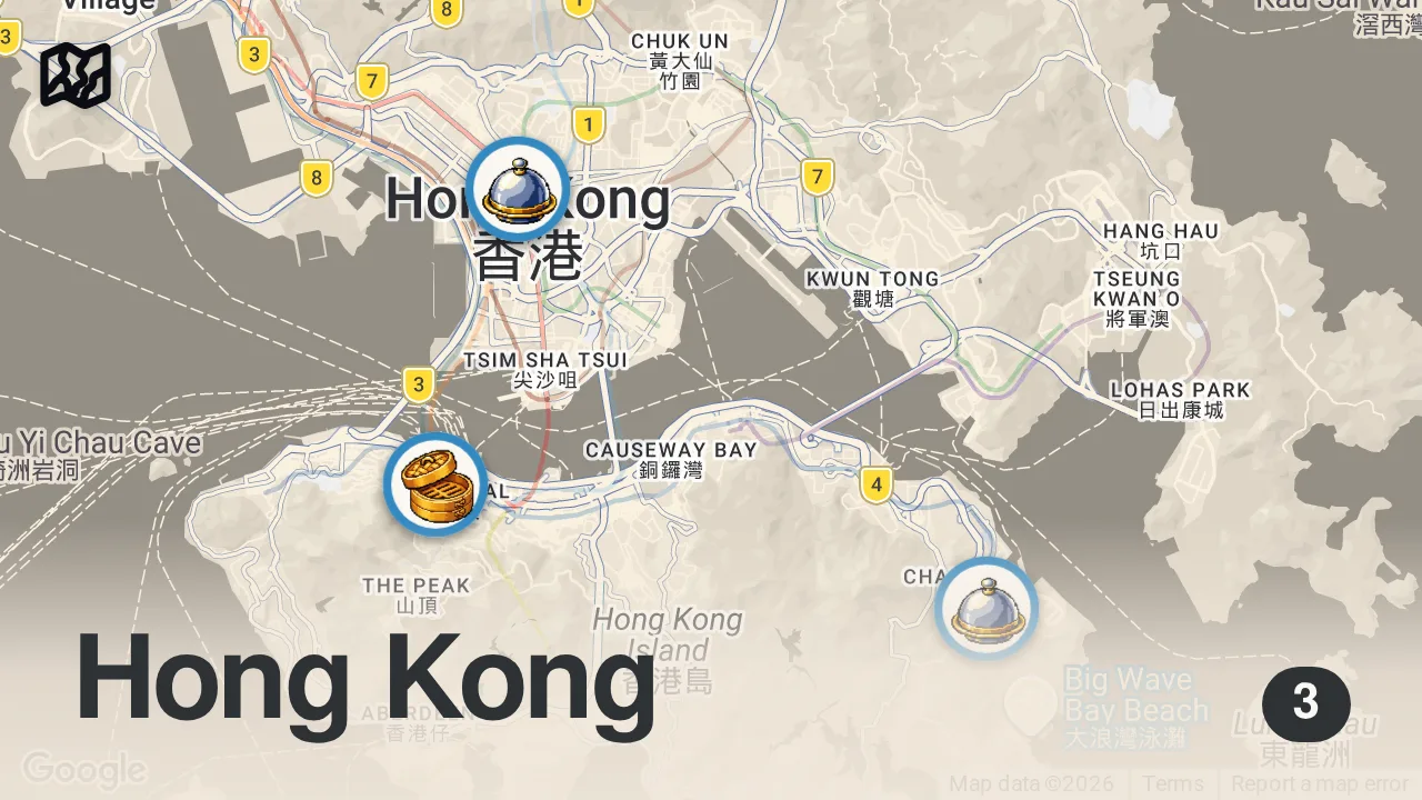Map of 3 spots from Extreme BBQ in Hong Kong!! Juiciest Char Siu + Michelin Star ⭐️ Roast Goose!