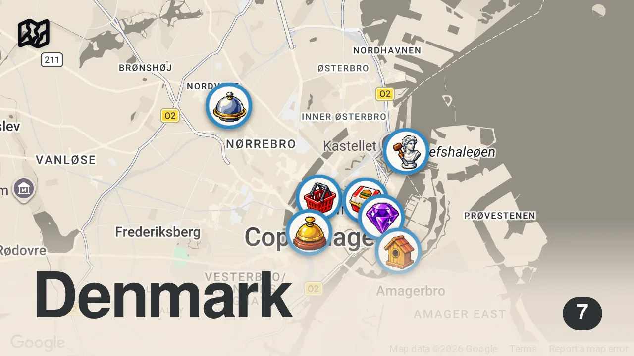 Map of 7 spots from COPENHAGEN | THE BEST FOOD, BARS AND VIBES | ONLY SCRANS
