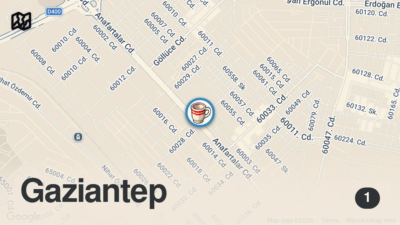Map of 1 spot from 1 TOSTLA 2 KİŞİ DOYAR!!! | TOSTÇU KADİR GAZİANTEP
