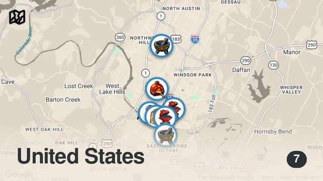 Map of Letting Strangers Decide Where I Eat For 24 Hours (Austin, TX)