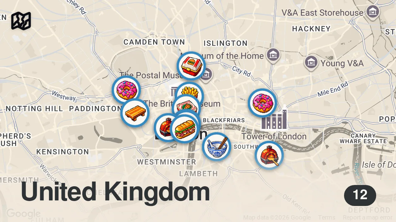 Map of 12 spots from I Let 100 Food Brands Choose My Meals