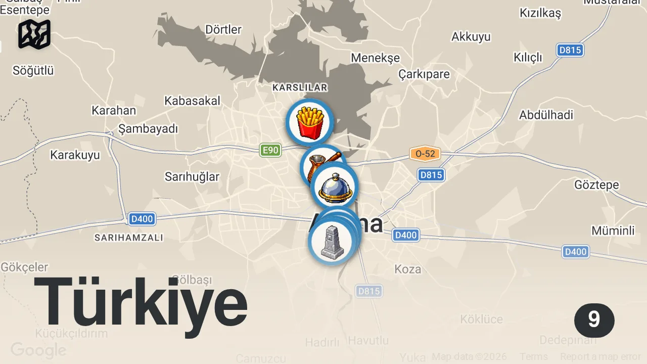 Map of 9 spots from ADANA’NIN EN’LERİ!!! @FIRATSOBUTAY
