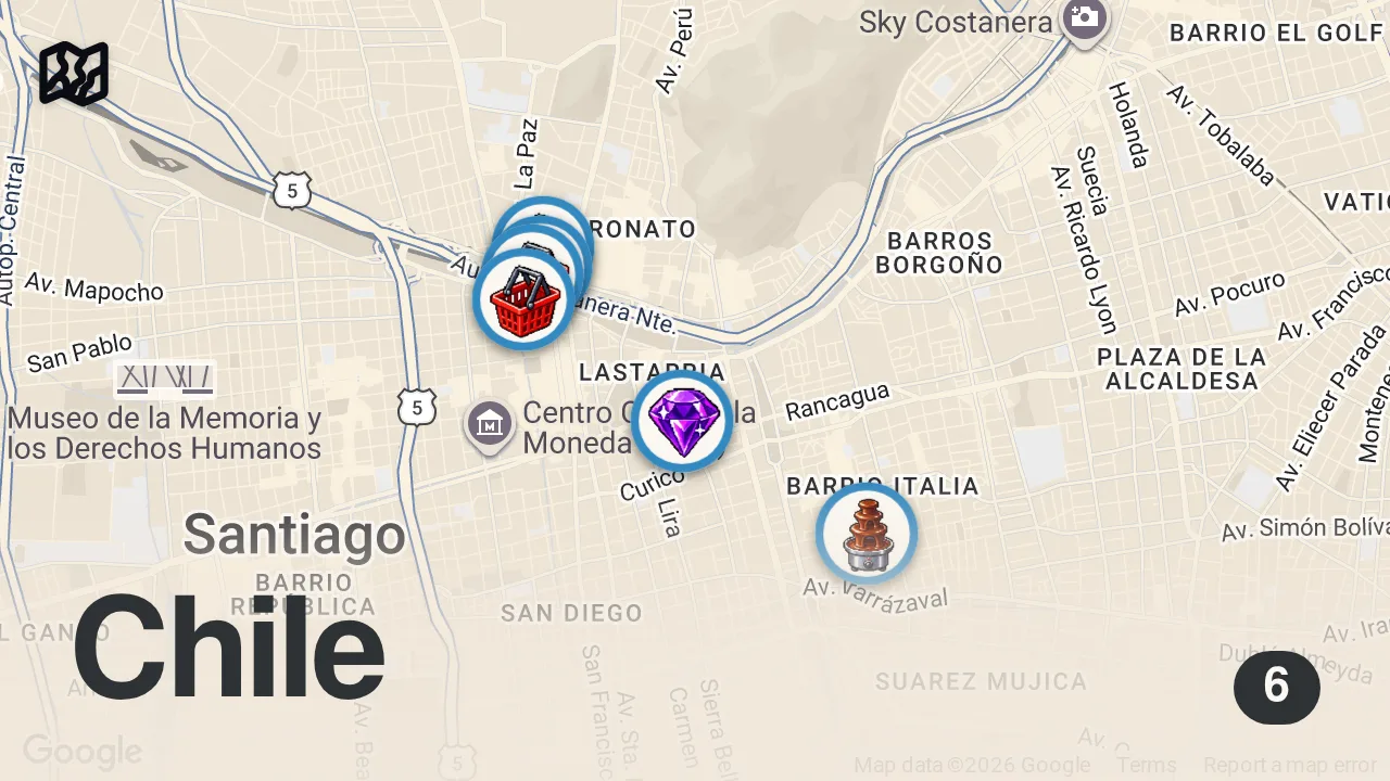 Map of 6 spots from ARCTIC KING CRAB! Top 10 BEST Local Eats in Santiago Chile