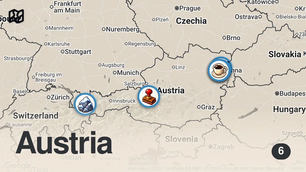 Map of 6 spots from 10 Dinge, die du in ÖSTERREICH auf keinen Fall tun solltest - Urlaubssünden | Fehler | Tipps