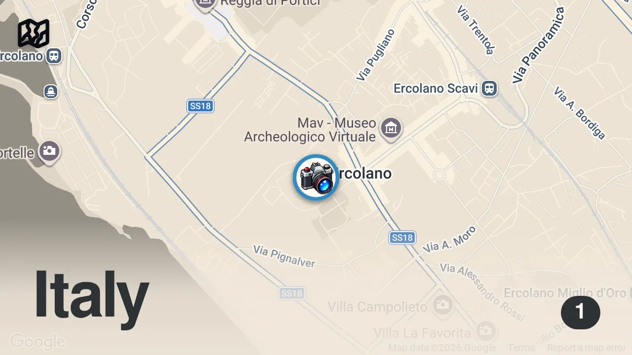 Map of 1 spot from 10 Things To Know About Herculaneum #PompeiiOutofTime