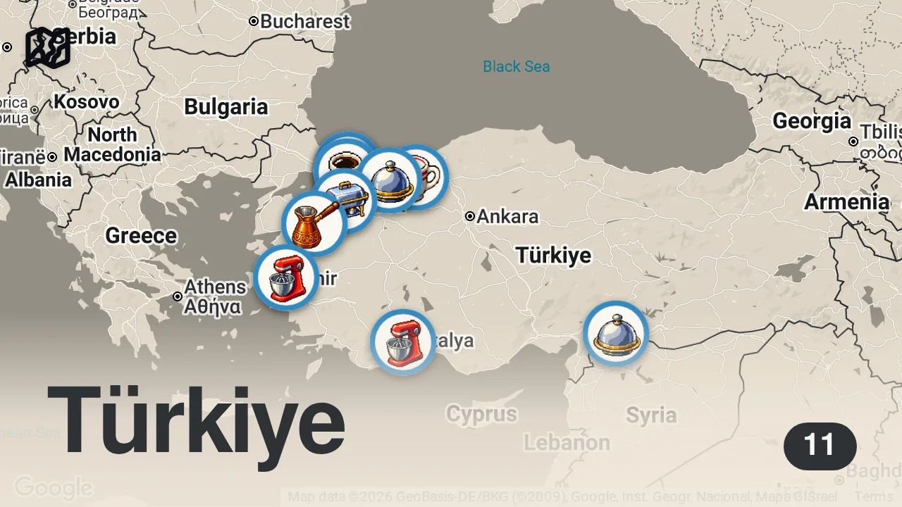 Map of 11 spots from EN İYİ KAHVALTILAR | Türkiye’nin en iyi 11 Kahvaltı Mekanı