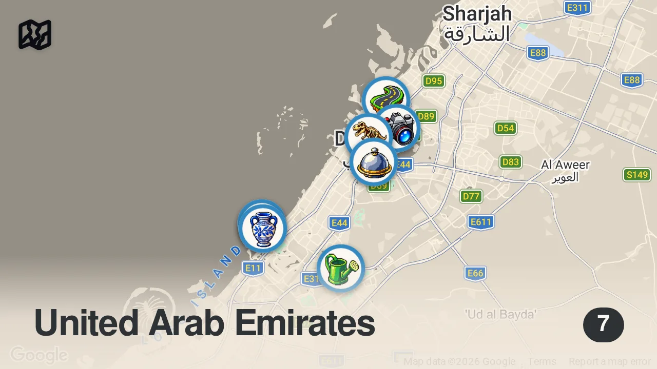 Map of 7 spots from 10 best things to do in Dubai #dubaitravel #dubaivlog #visitdubai Dubai itinerary