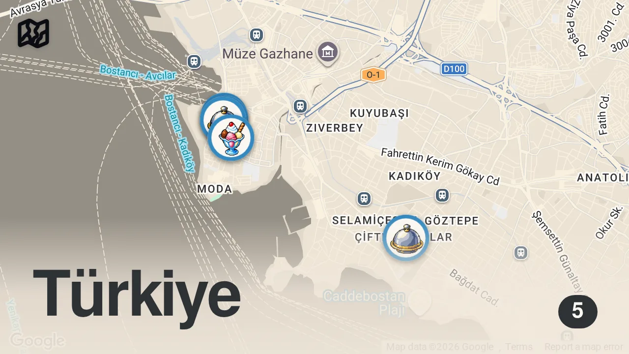Map of 5 spots from @1453harunn 3 SAATTE 2500 TL SERİSİ!!!