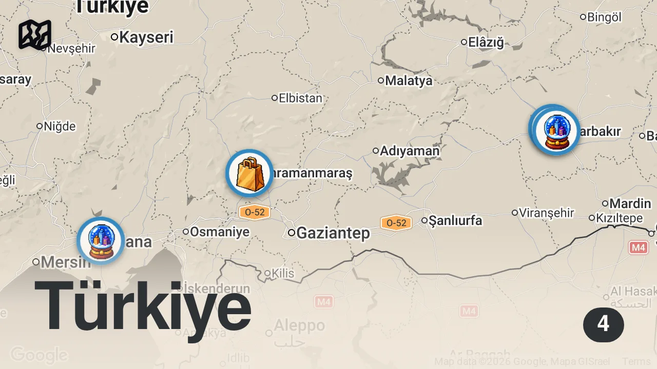 Map of 4 spots from ÇİĞKÖFTE KAPIŞMASI PART-2 #İYİYAPANKAZANIR