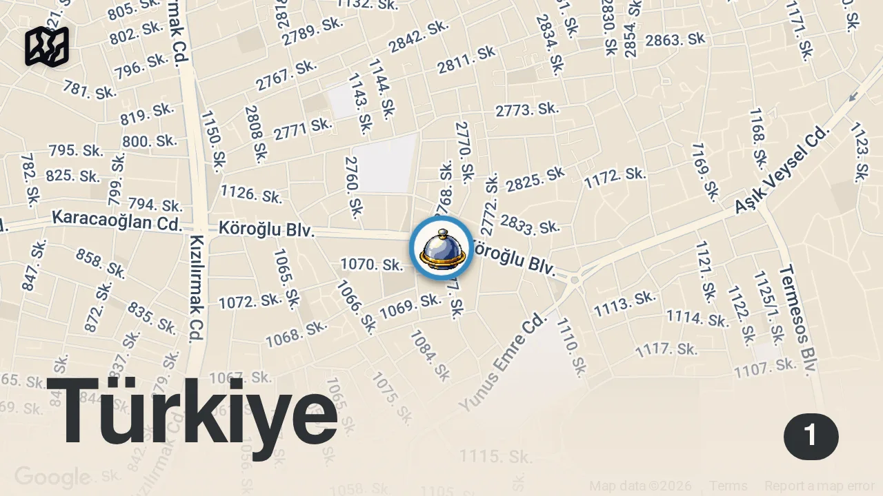 Map of 1 spot from Bu Lahmacun Birinci Oldu! | Antalya Hacıoğlu Pidecim