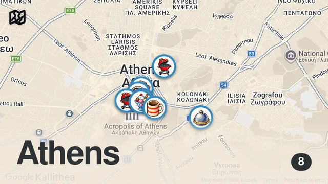Map of 24h Of GREEK FOOD In ATHENS - Best Souvlaki & Amazing Gyros!