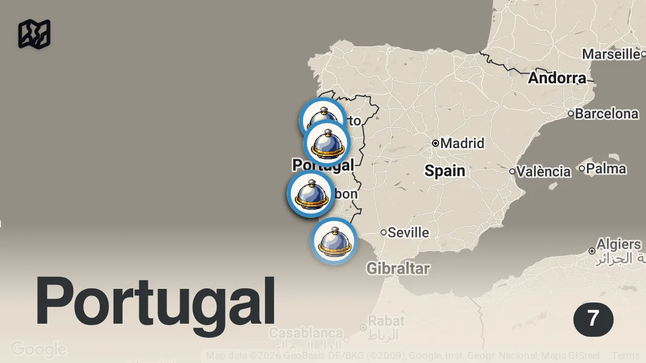 Map of 7 spots from 7 Must-Eat Portuguese Foods!! 🇵🇹 SARDINES + Egg Tarts in Lisbon, Portugal!