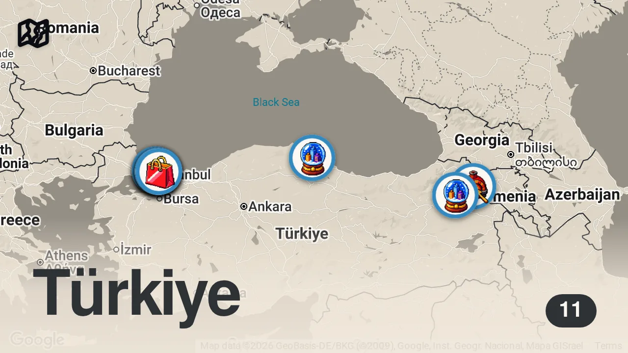 Map of 11 spots from ISTANBUL BREAKFAST GUIDE | 3 Different Turkish Breakfast Spots in the City