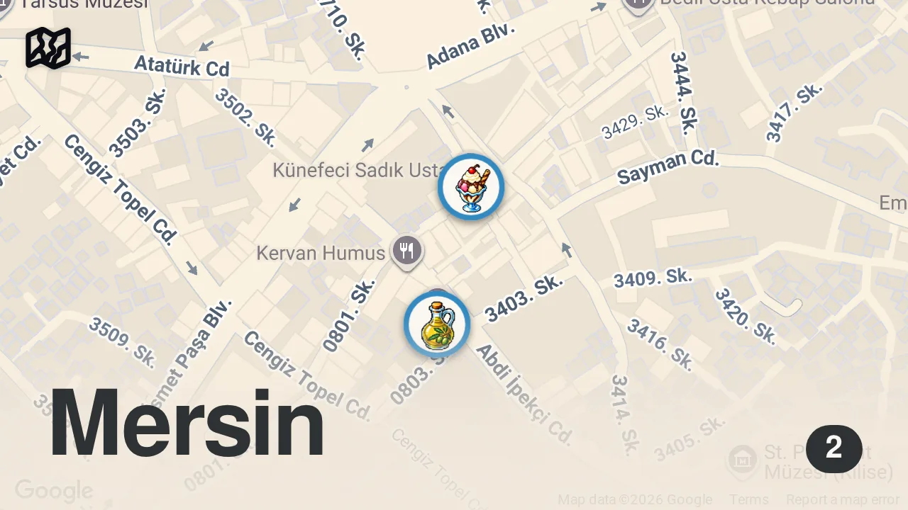 Map of 2 spots from Adana ile Mersin Arasında Gizli Lezzet Durağı!