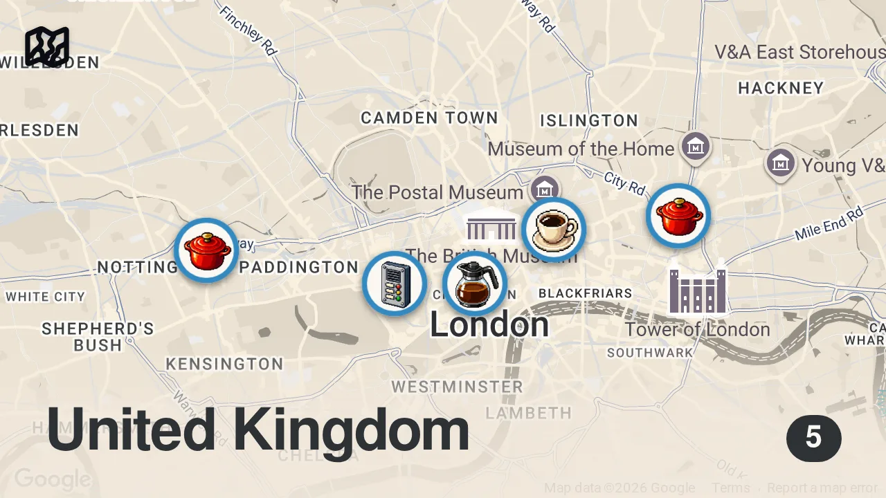 Map of 5 spots from I Blind Ranked Restaurants