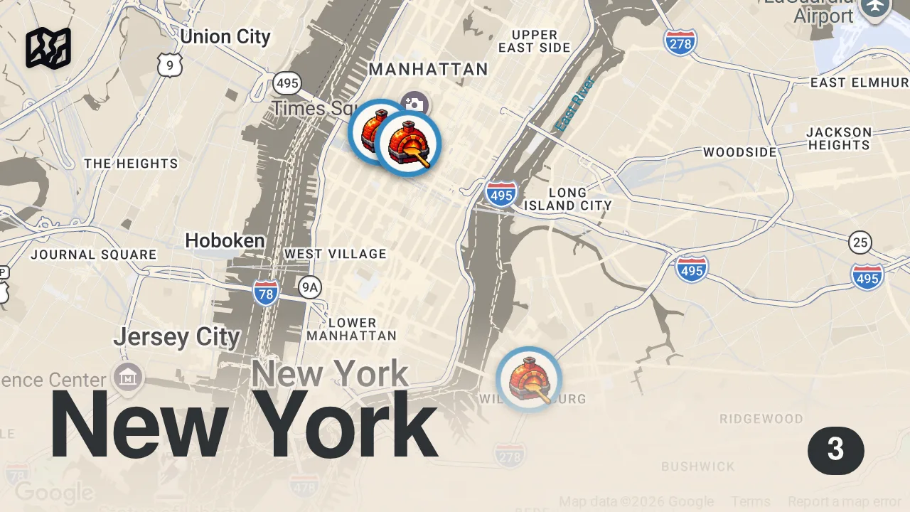 Map of 3 spots from Finding the Best Pizza in New York