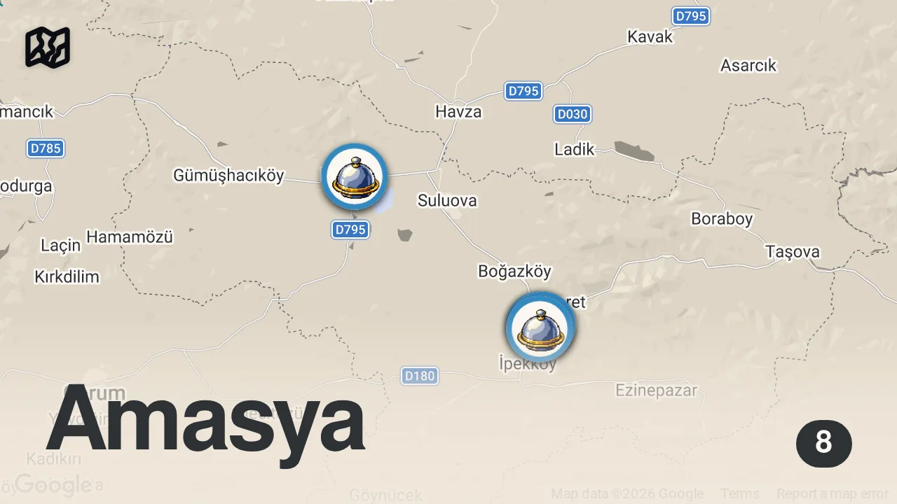 Map of 8 spots from AMASYA LEZZETLERİ | VLOG