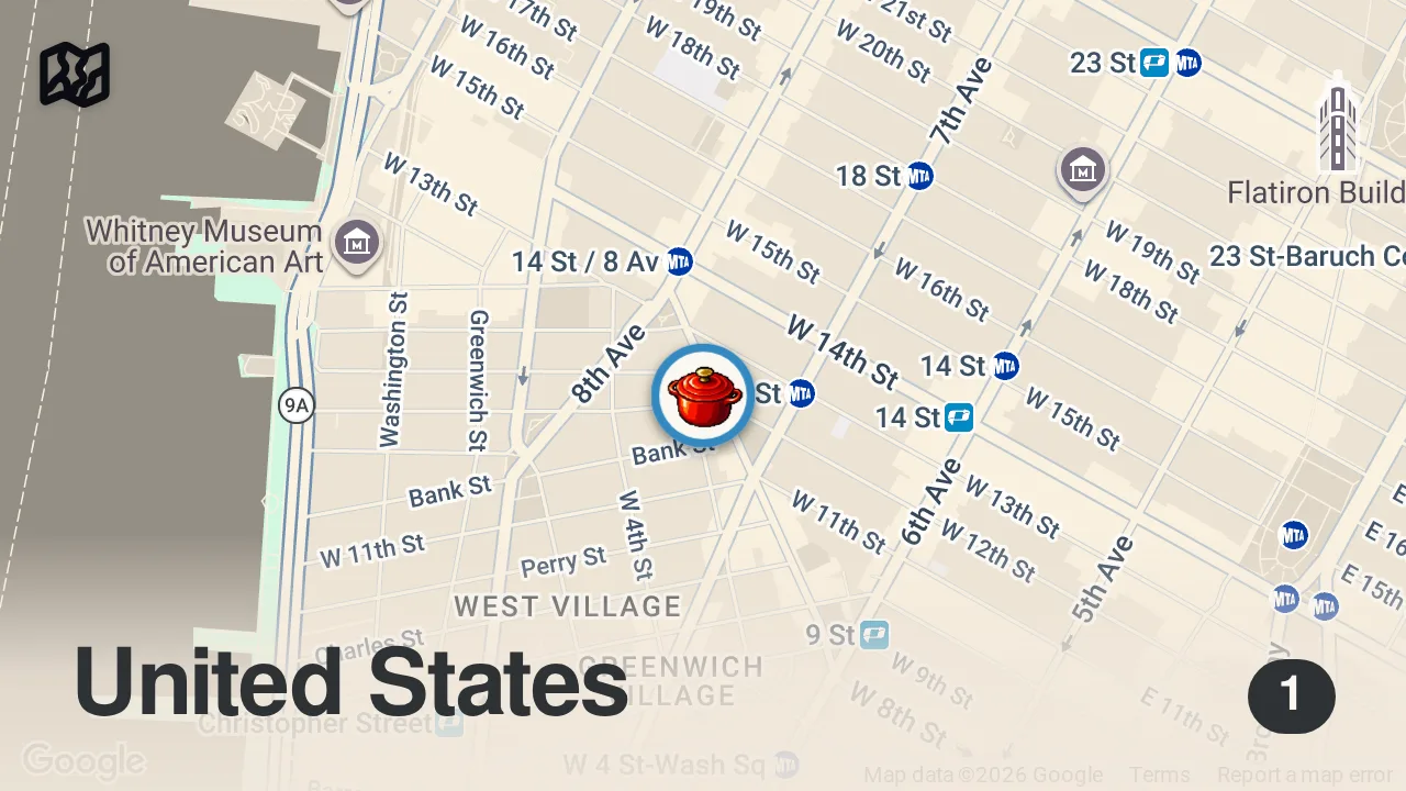Map of 1 spot from How One of NYC's Best Italian Chefs Makes Spaghetti and Meatballs | Made in House | Bon Appétit